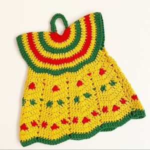 Vintage Pot Holder Trivet Crocheted Dress Fiesta